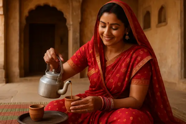 mulher indiana servindo chá