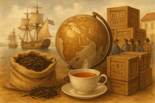 figura ilustra chegada de navio nos portos com os chás