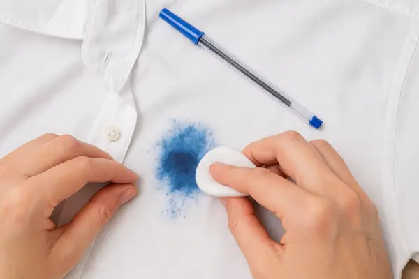 pessoa mostrando como tirar tinta de caneta da roupa