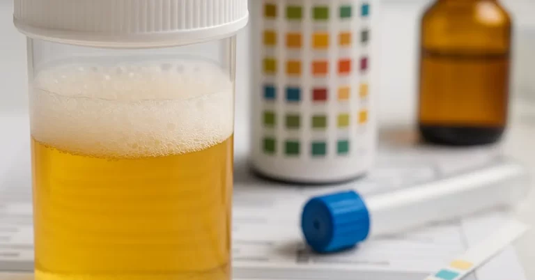 amostra em analise de urina com espuma