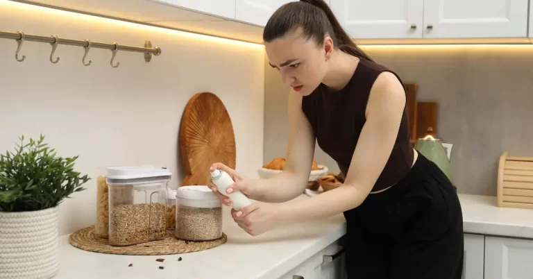 Pessoa aplicando remédio caseiro para matar barata na cozinha, usando método doméstico de forma cuidadosa.