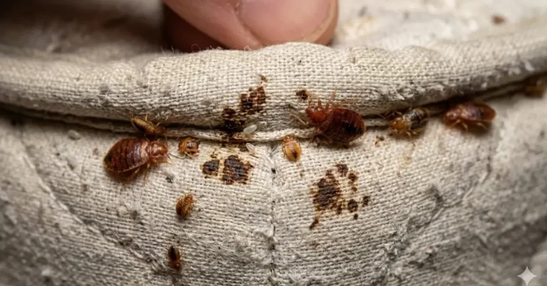 percevejo de cama no colchão com ovos e manchas de infestação