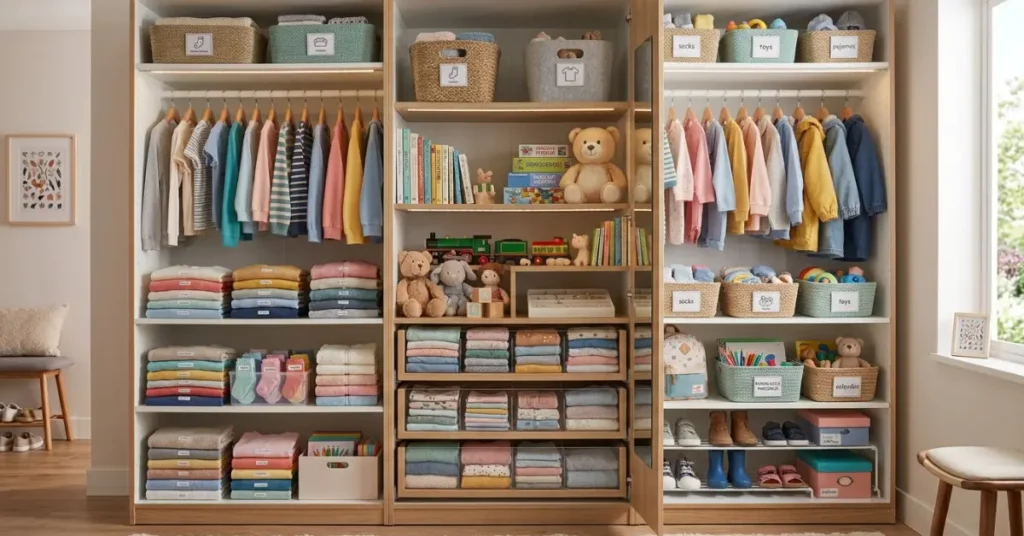 guarda roupa organizado de criança